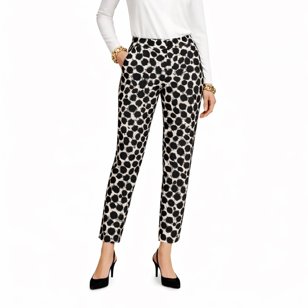 Renuar Black & Cream Leopard Print Pants Size 16 – Cobalt‎ Blue Side Piping